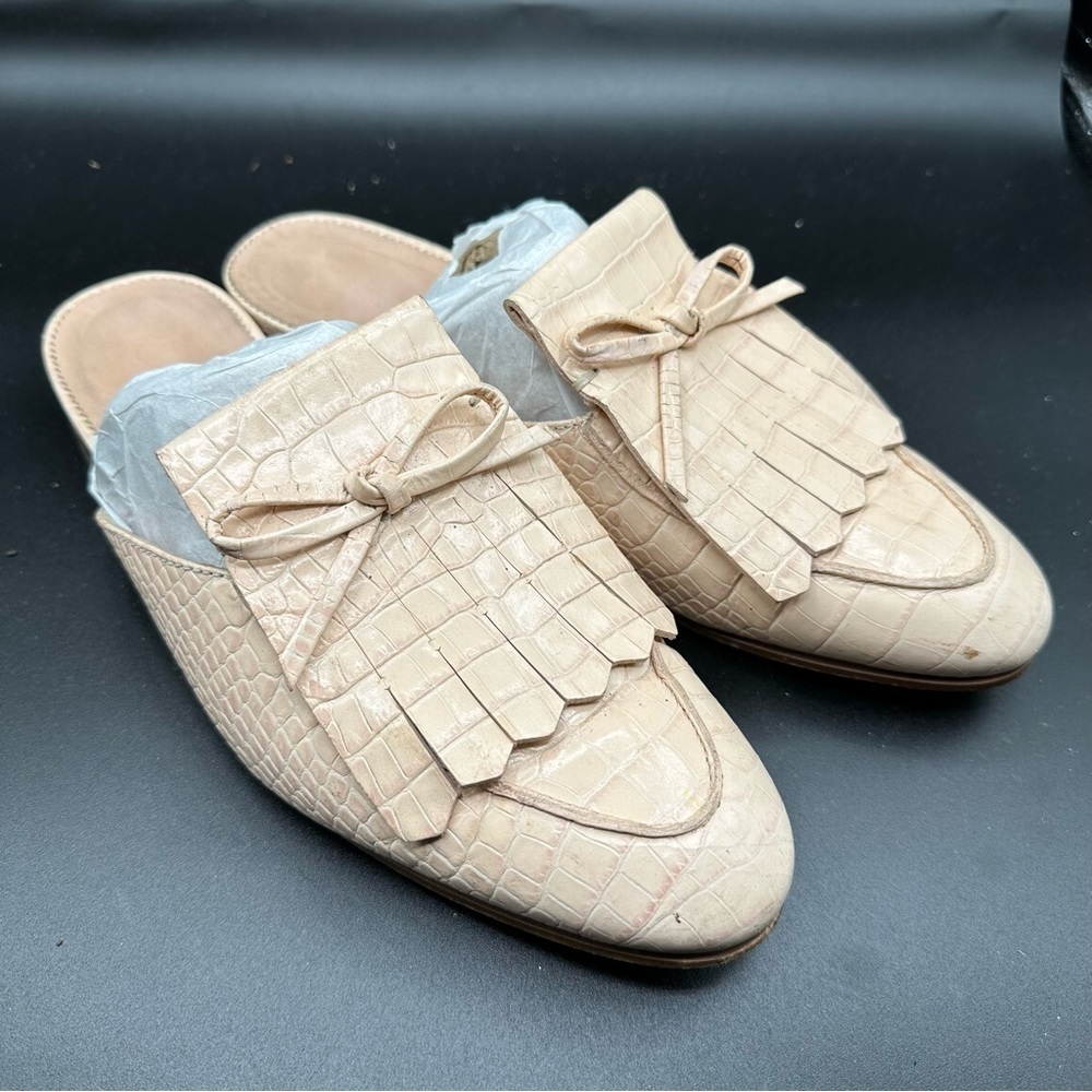 J Crew Kiltie Academy Neutral Slip On Mule Flats Size 8